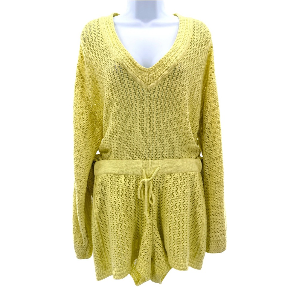Z Supply Kiami Crochet Limeade 2 Piece Sweater and Shorts Set Loungewear Beachy
